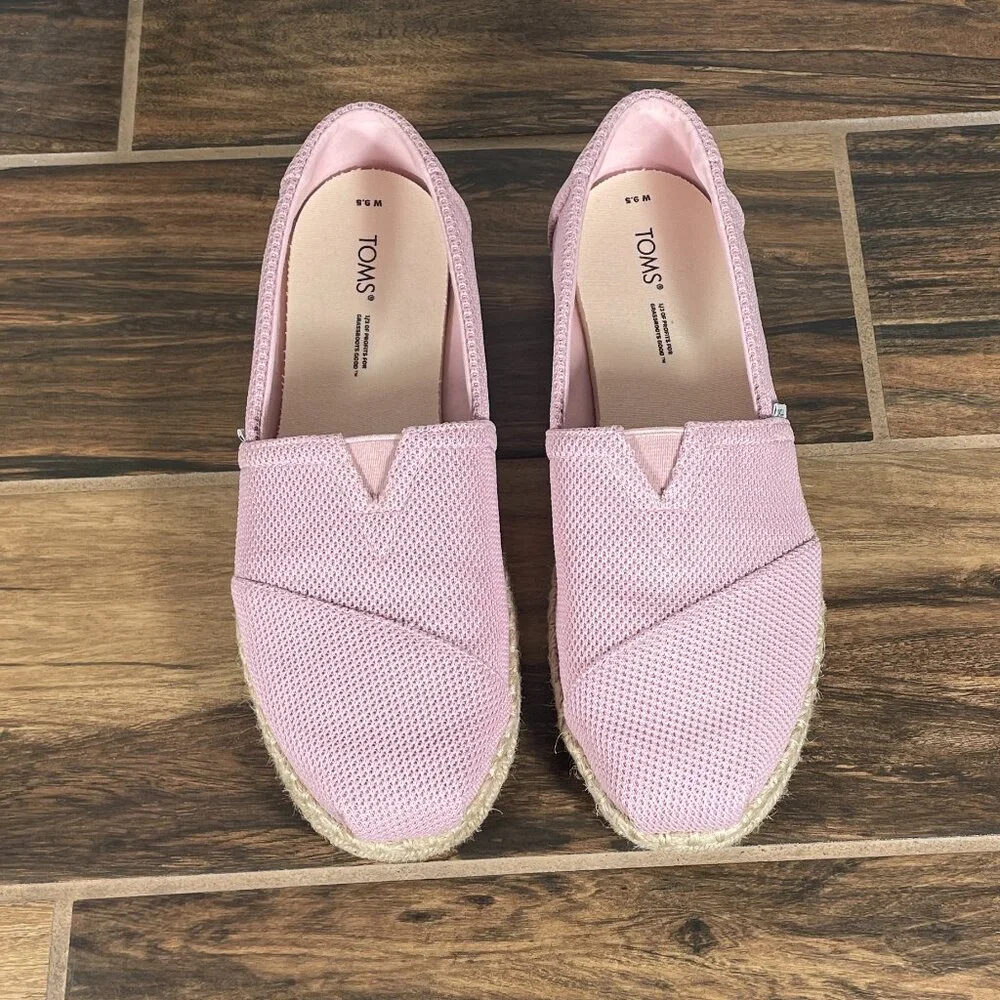 Toms Alpargata Rope Shoes Womens Size 9.5 Chalky Pink Repreve Knit Slip On Flat
